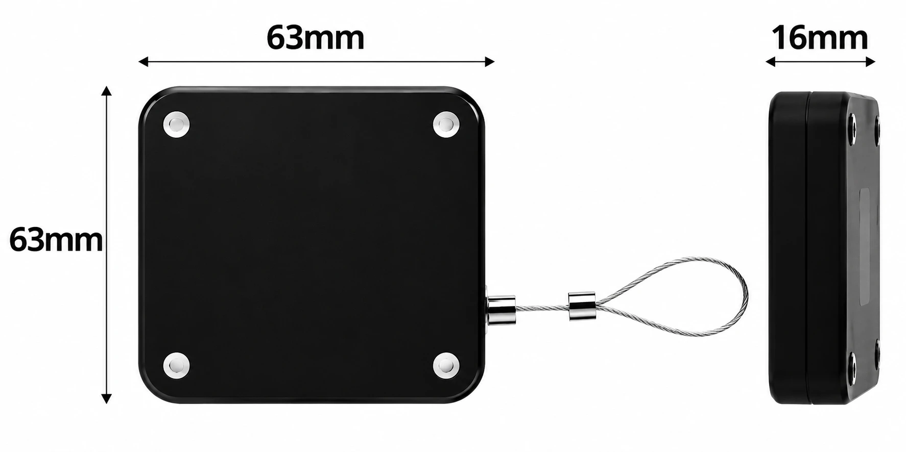 Czarny samozamykacz do drzwi KELAG wymiary 63 x 63 x 16 mm