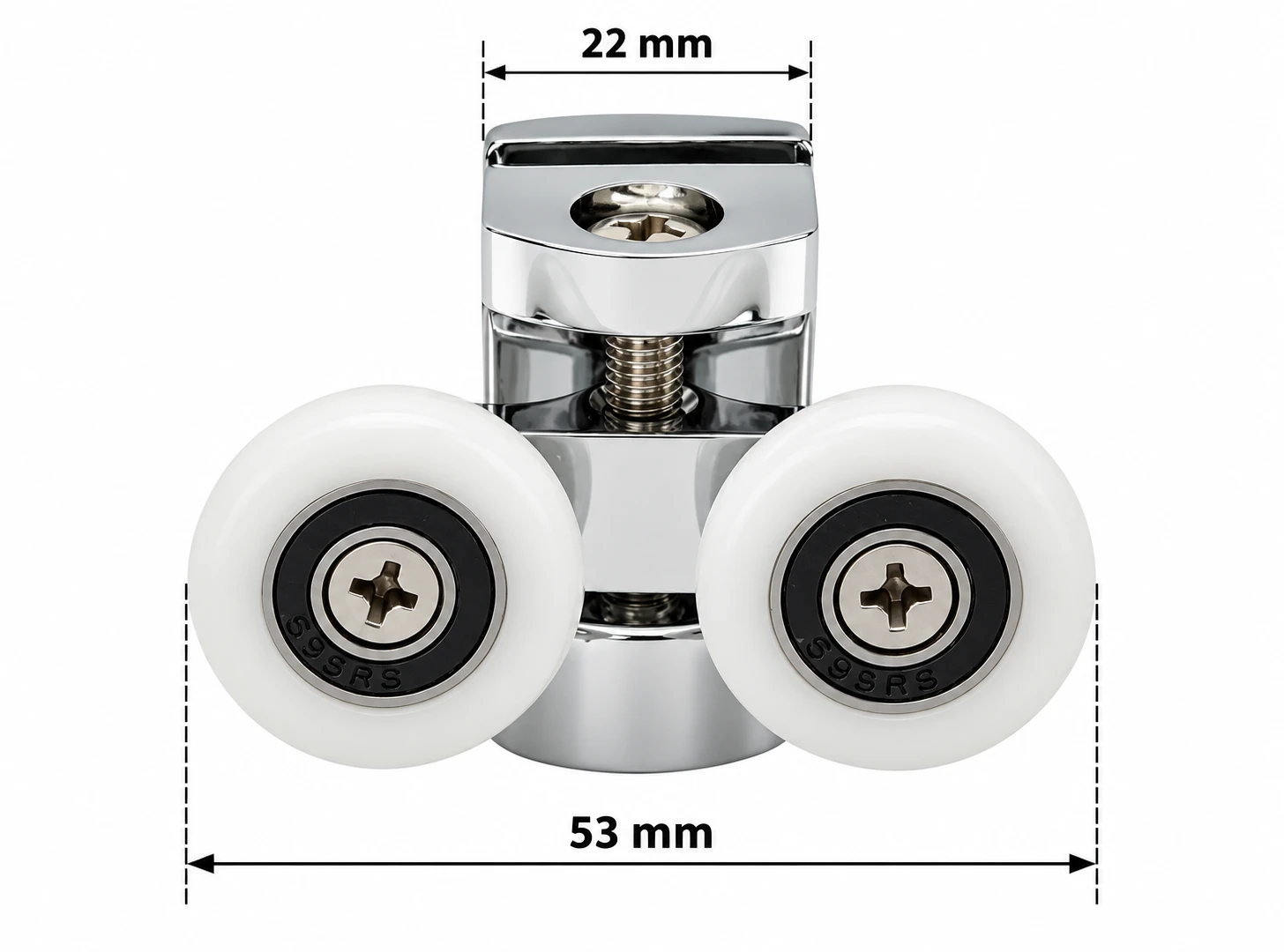 Wymiary górnej rolki prysznicowej HS03 Wymiary podwójnej rolki górnej HS03 szerokość 22 mm i 53 mm