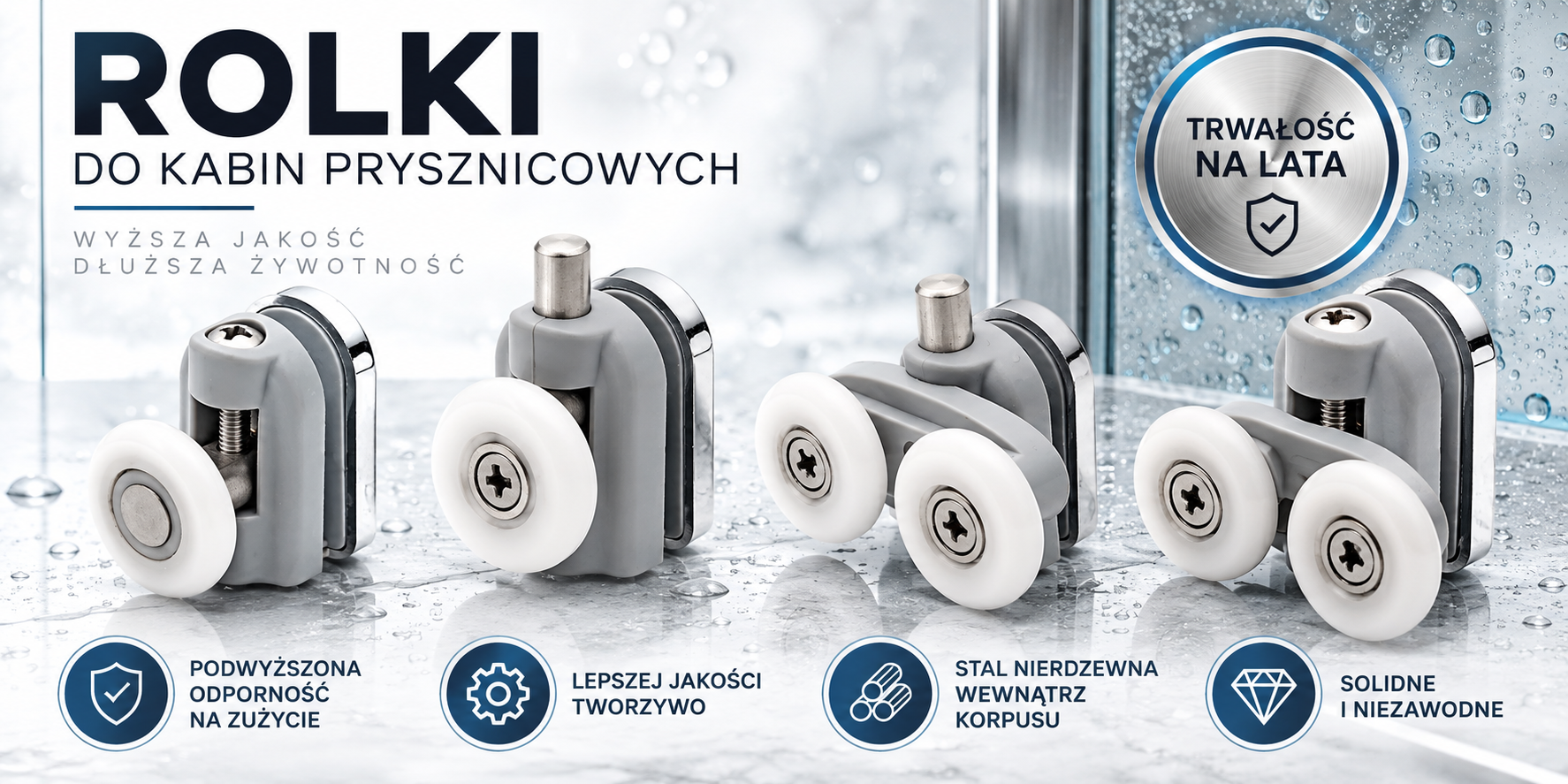 Rolki KELAG o podwyższonej wytrzymałości do kabin prysznicowych