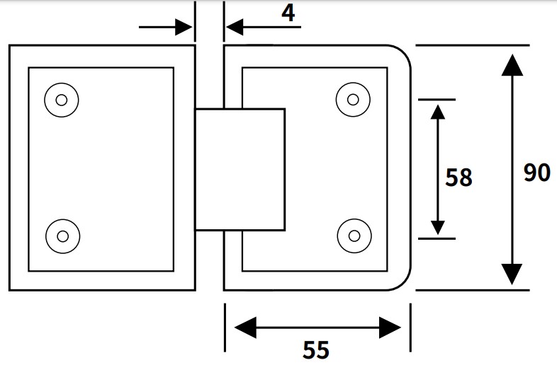 Wymiary zawiasu do kabiny 180 stopni